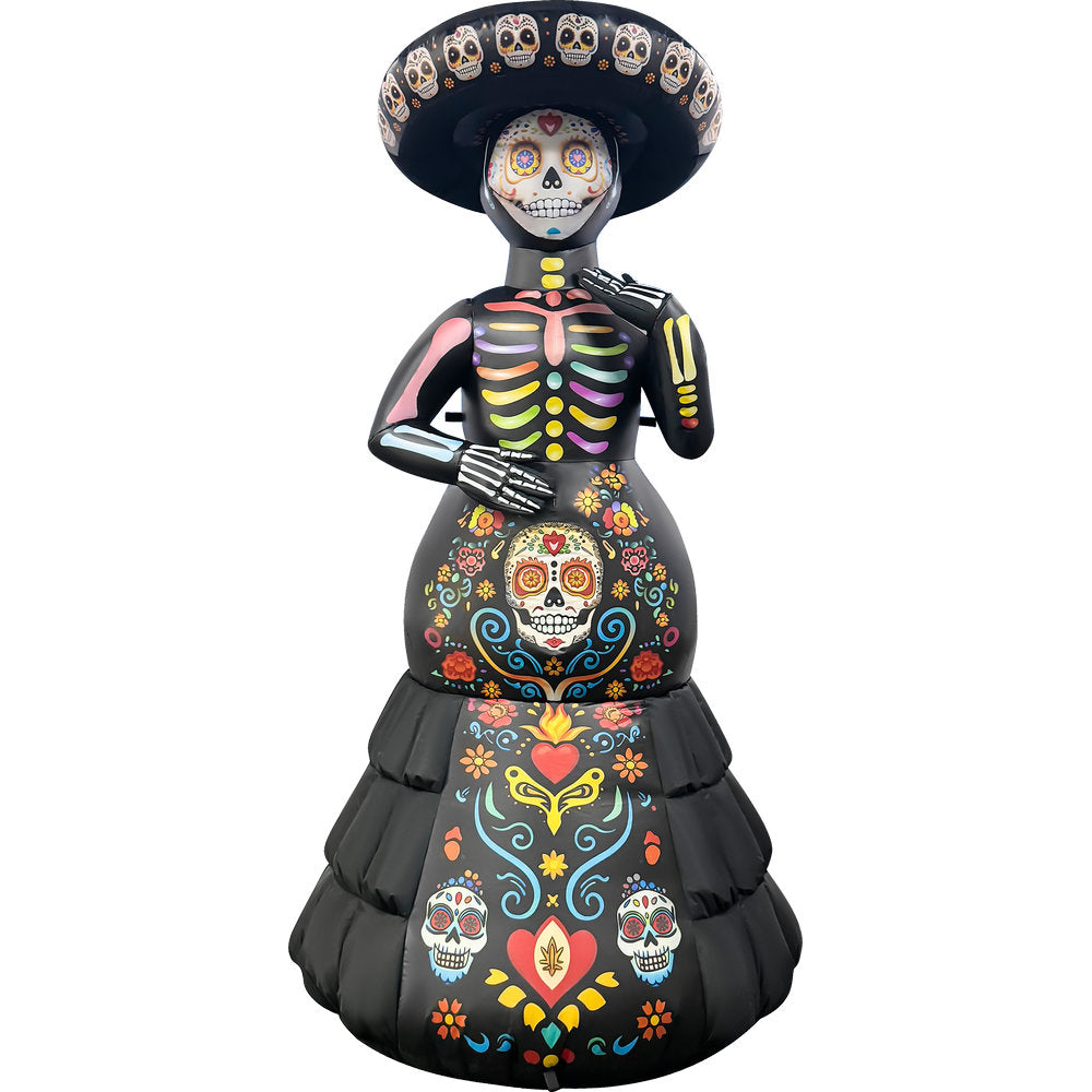 GOOSH 7 FT Day of the Dead Skeleton Lady Inflatable with LED Lights Halloween Outdoor Blow Up Yard Decoration