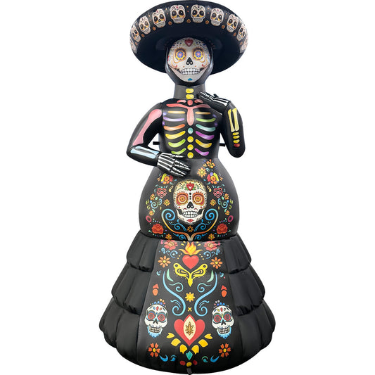 GOOSH 7 FT Day of the Dead Skeleton Lady Inflatable with LED Lights Halloween Outdoor Blow Up Yard Decoration