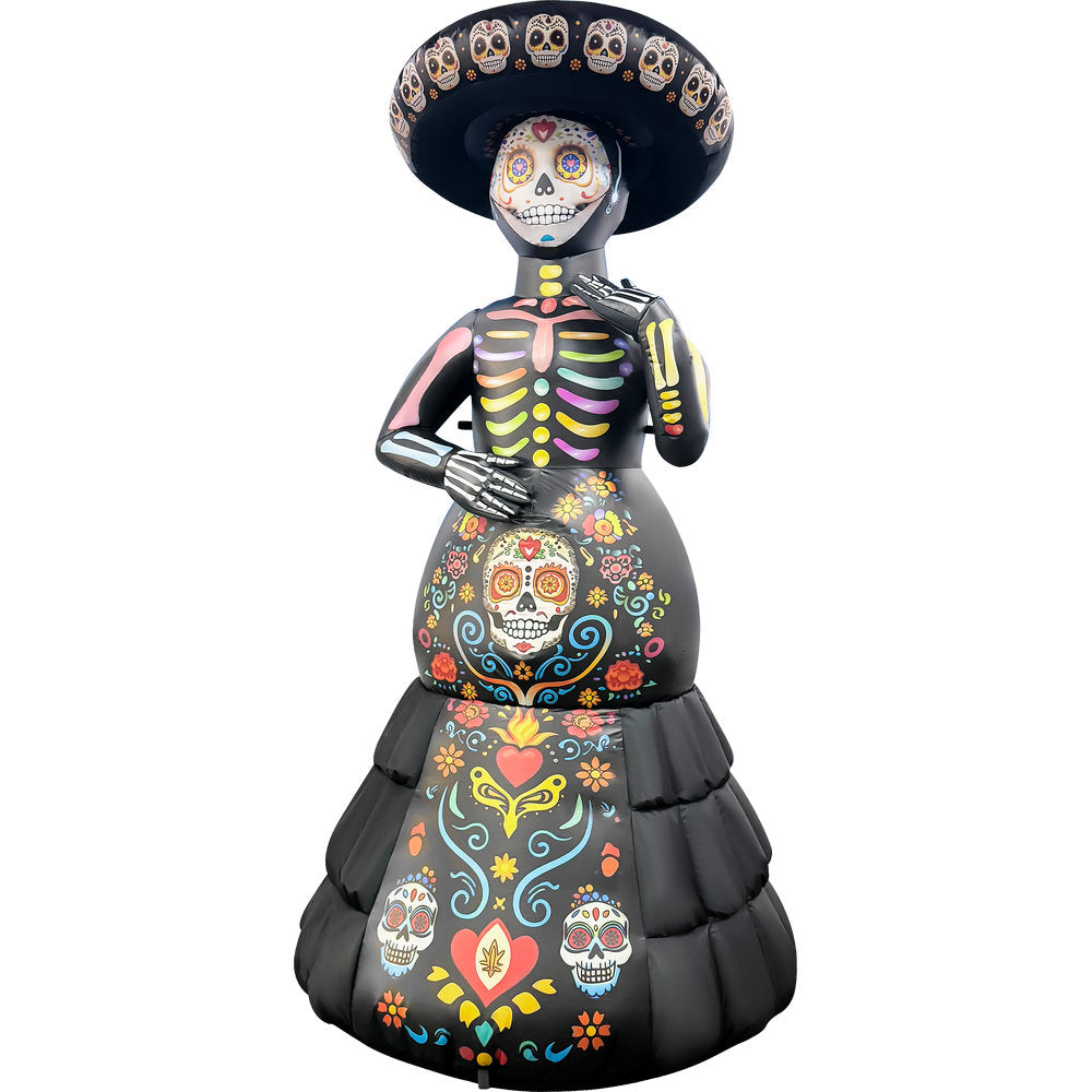 GOOSH 7 FT Day of the Dead Skeleton Lady Inflatable with LED Lights Halloween Outdoor Blow Up Yard Decoration