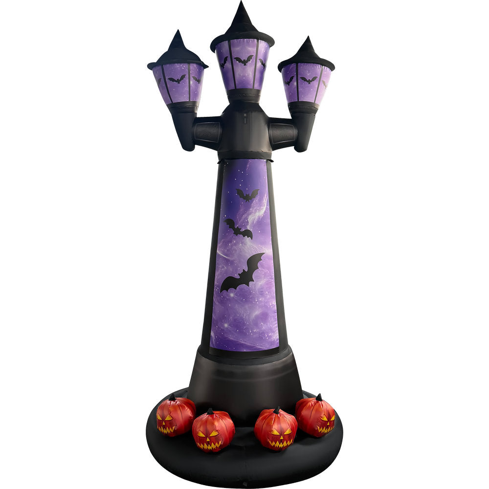 GOOSH 8 FT Halloween Inflatable Haunted Street Lamp with Pumpkins & LED Lights Outdoor Yard Decoration