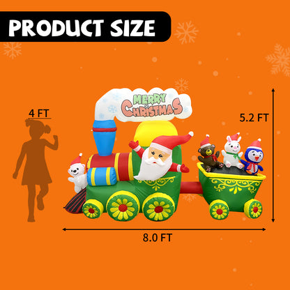 GOOSH 8ft Christmas Inflatables Outdoor Decorations, Blow Up Santa Claus Penguin Bear Rabbit in Train Inflatable with Built-in LEDs for Christmas Indoor Outdoor Yard Lawn Garden Decorations #27263