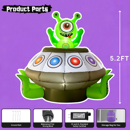 GOOSH 5.2FT Animated Inflatable Alien in UFO – Light-Up Halloween Yard Decoration