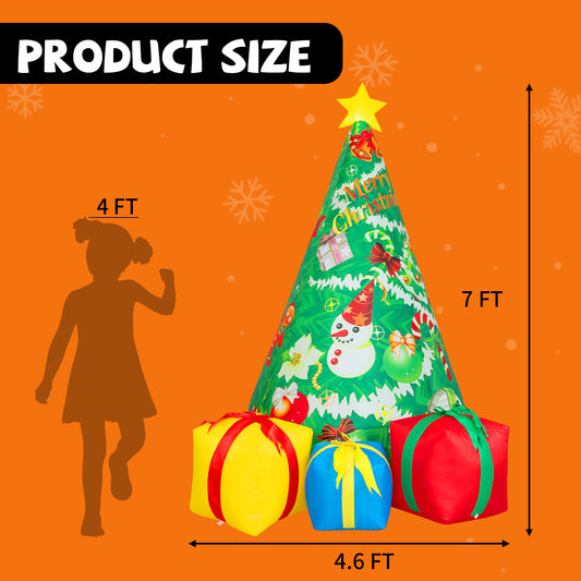 GOOSH 7 FT Christmas Inflatables Tree Outdoor Decorations Blow Up Yard 3 Present Boxes with Built-in LEDs for Indoor Party Garden Lawn Decor