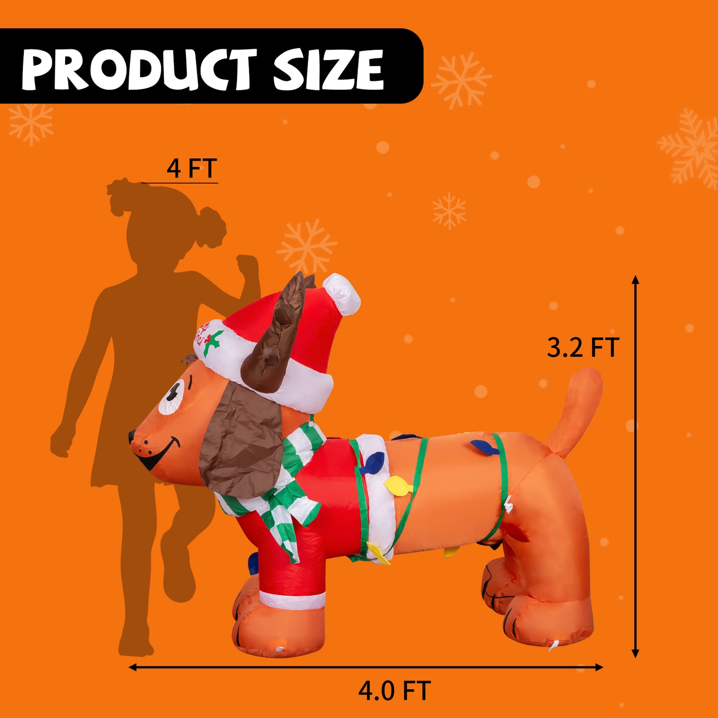 GOOSH Christmas Inflatable 4FT Long Christmas Dog with Antler Hat, Built-in LEDs Blow Up Yard Decoration for Holiday Party Indoor, Outdoor, Yard, Garden, Lawn #27257