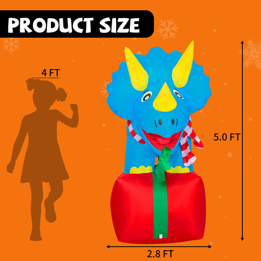 GOOSH 5ft Christmas Inflatables Outdoor Decorations, Blow Up Dinosaur Inflatable with Built-in LEDs for Christmas Indoor Outdoor Yard Lawn Garden Decorations #27293
