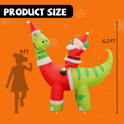 GOOSH 6ft Christmas Inflatables Outdoor Decorations, Blow Up Santa Claus Riding A Dinosaur Inflatable with Built-in LEDs for Christmas Indoor Outdoor Yard Lawn Garden Decorations #27301