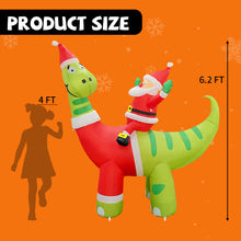 Load image into Gallery viewer, GOOSH 6ft Christmas Inflatables Outdoor Decorations, Blow Up Santa Claus Riding A Dinosaur Inflatable with Built-in LEDs for Christmas Indoor Outdoor Yard Lawn Garden Decorations #27301
