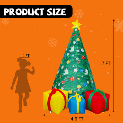 GOOSH 7 FT Christmas Inflatables Tree Outdoor Decorations Blow Up Yard 3 Present Boxes with Built-in LEDs for Indoor Party Garden Lawn Decor