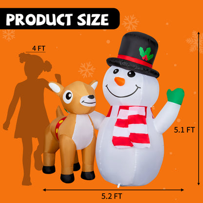 GOOSH 5.2ft Christmas Inflatables Outdoor Decorations, Blow Up Snowman Reindeer Inflatable with Built-in LEDs for Christmas Indoor Outdoor Yard Lawn Garden Decorations #27333
