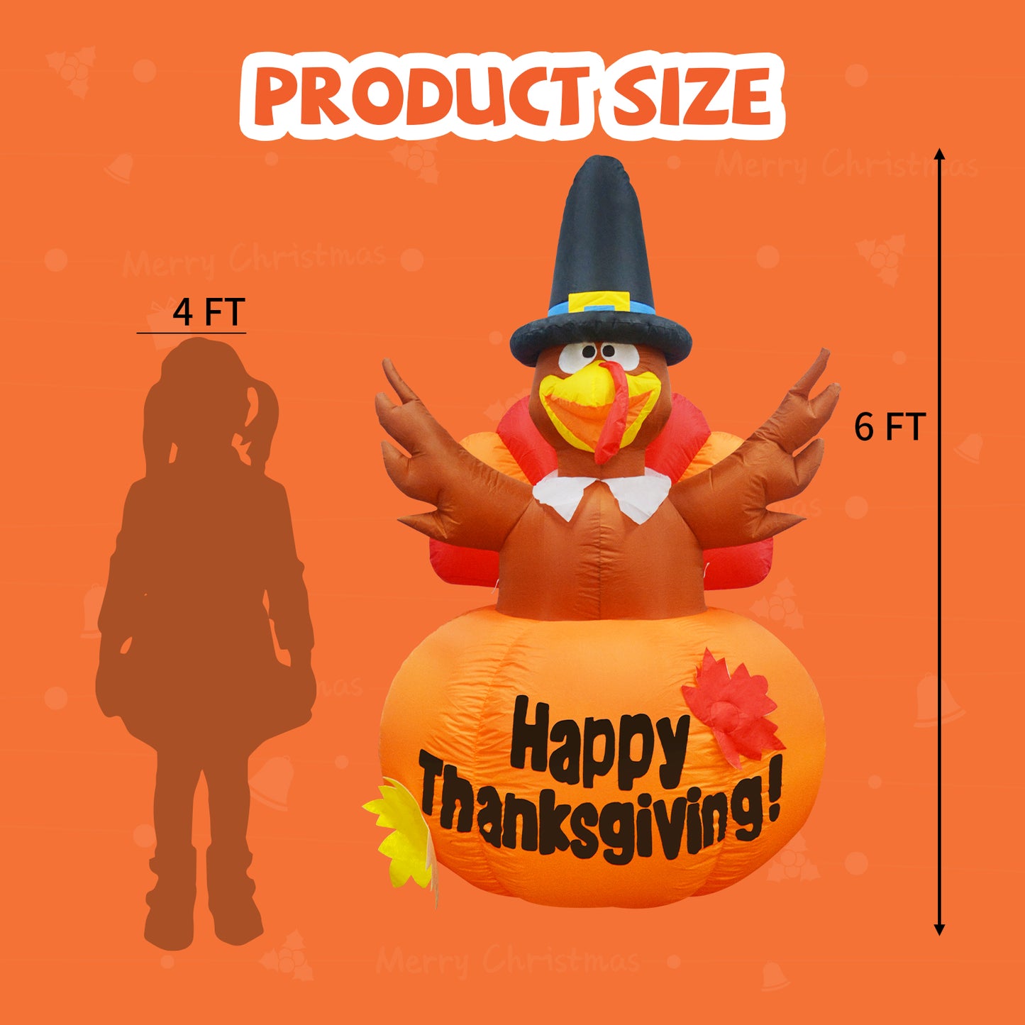 GOOSH 6 Ft Thanksgiving Inflatables Outdoor Decoration Turkey Blow Up Yard Ghost with Built-in LEDs for Indoor Garden Lawn Party Decor