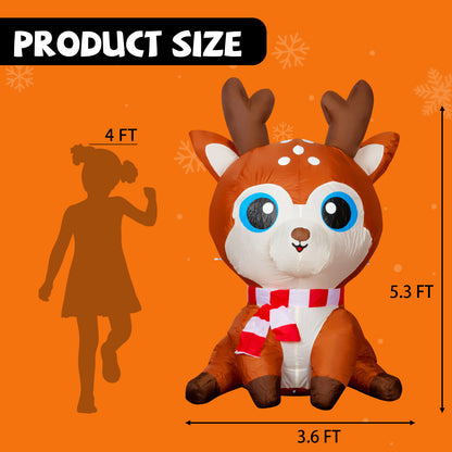 GOOSH 5 FT Christmas Inflatable Reindeer Outdoor Decoration Blow Up Yard Cute Deer with Built-in LEDs for Indoor Party Xmas Garden Lawn Decor