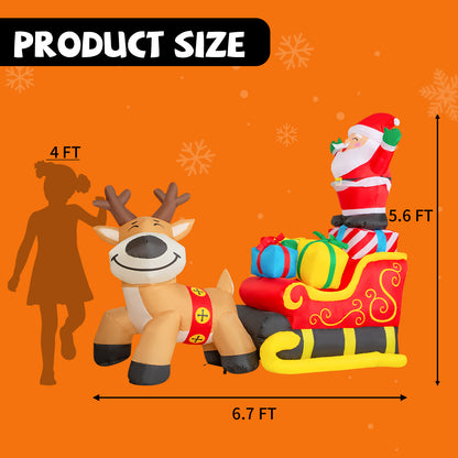 GOOSHY BROTHERS 6.7ft Christmas Inflatables Santa Claus on Sleigh with Reindeer Christmas Built-in LED Lights