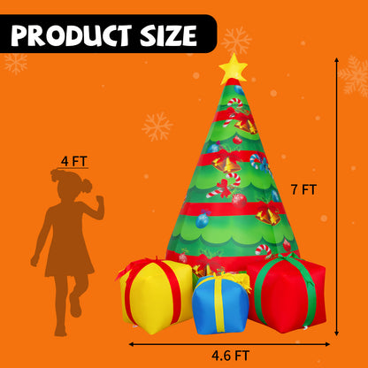 GOOSH 7 FT Christmas Inflatables Tree Outdoor Decorations Blow Up Yard Gift Box with Built-in LEDs for Indoor Party Garden Lawn Decor
