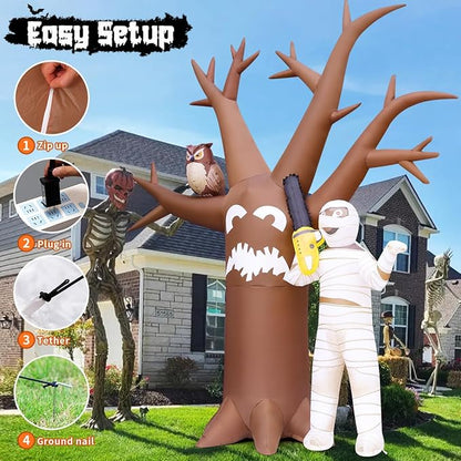 GOOSH 12 FT Halloween Inflatables Dead Tree with Mummy Outdoor Decorations Dead Tree Blow Up Yard Mummy Inflatables Holiday Inflatables for Outdoor Yard Garden Lawn Decor