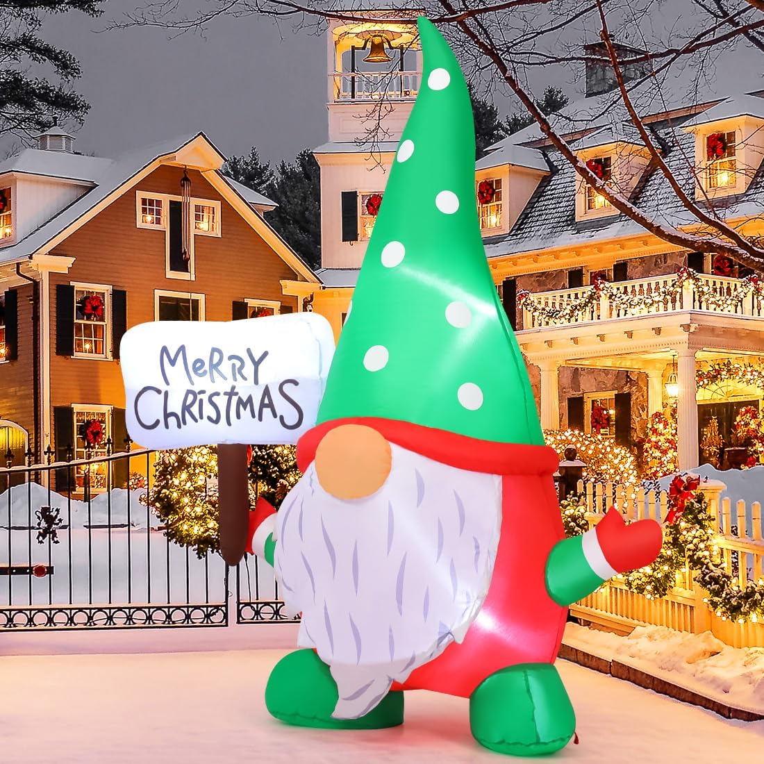 GOOSH 6 FT Christmas Gnome Inflatables Outdoor Decorations, Xmas Gnome Blow Up Yard Decorations, Built-in LED Lights for Holiday, Outdoor, Lawn, Garden