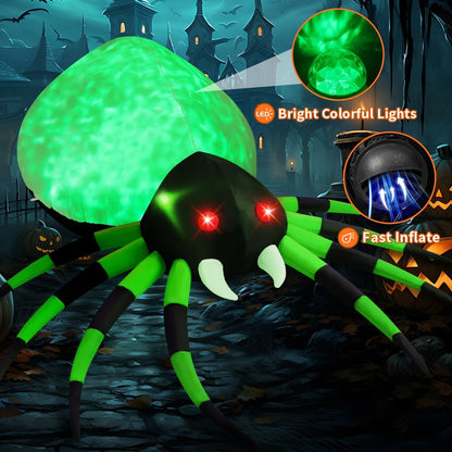 GOOSH 8ft Light-Up Inflatable Green Spider Halloween Yard Decoration