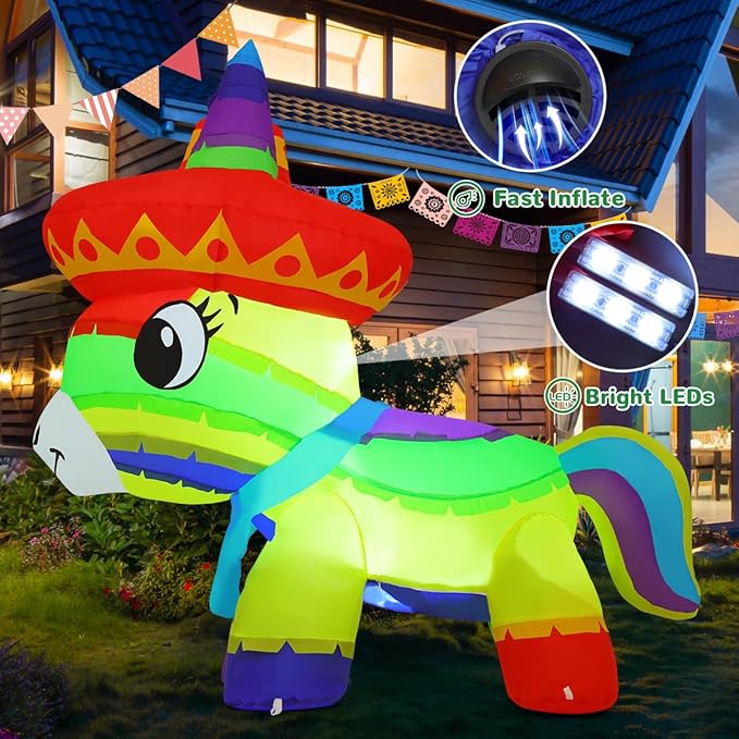 GOOSH 4 FT Cinco De Mayo Inflatables Horse Outdoor Decorations Blow Up Yard Colorful Mexican Fiesta Party Decoractions with Built-in LEDs for Garden Lawn Indoor Decor