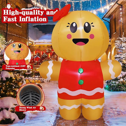 GOOSH 6.7 FT Christmas Inflatables Gingerbread Outdoor Decorations Blow Up Yard Gingerbread Man Inflatable with Built-in LEDs for Indoor Christmas Holiday Party Garden Lawn Decor
