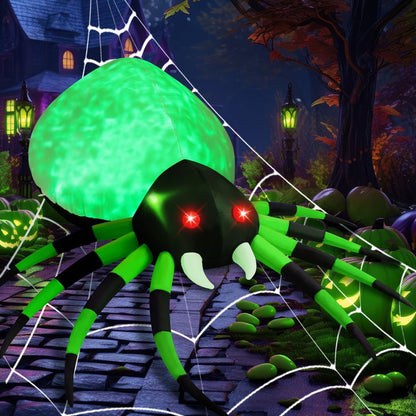 GOOSH 8ft Light-Up Inflatable Green Spider Halloween Yard Decoration