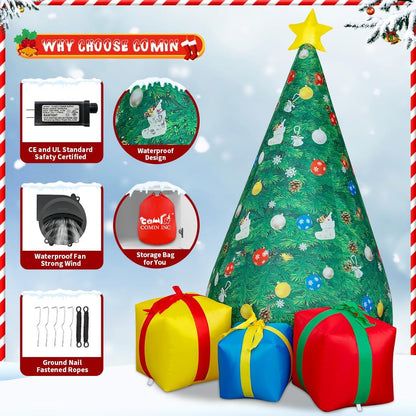 GOOSH 7 FT Tall Christmas Inflatables Tree Decorations Outdoor, Blow up Christmas Tree Yard Decor with LED Lights Star Treetop & Colorful Candy for Xmas Holiday Party Indoor Garden Patio Display Hall Lawn