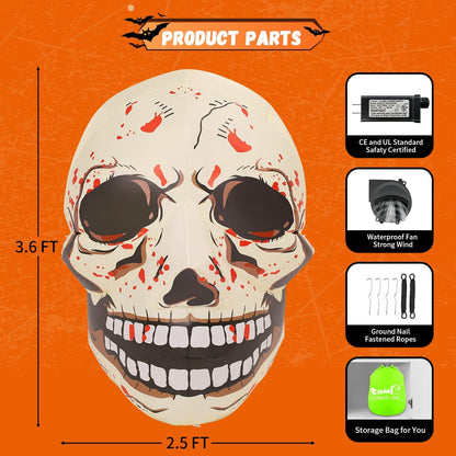 Goosh 3.6 FT Halloween Inflatables Skull Outdoor Decorations Blow Up Yard Scary Colorful Skeleton Skull with Built-in Changeable LEDs for Garden Lawn Indoor Party Decor