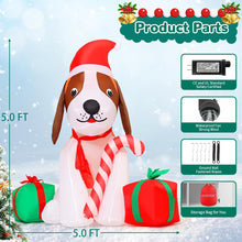 Load image into Gallery viewer, GOOSH 5 FT Christmas Inflatables Dog Outdoor Decorations Blow Up Dogs with Gift Box with Built-in LEDs for Xmas Party Indoor Garden Lawn Decor
