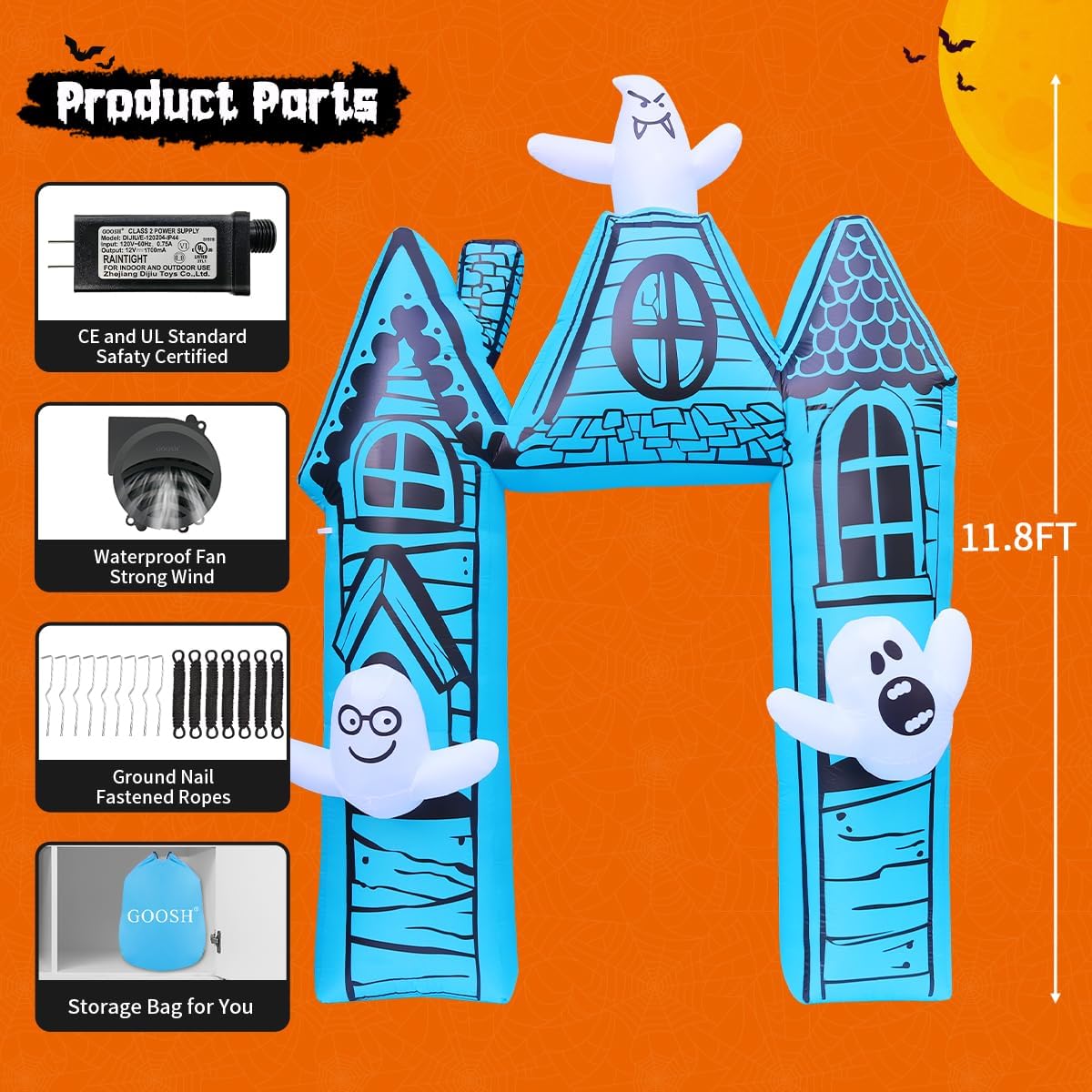 11.8FT Haunted House Archway with Ghosts Halloween Inflatable