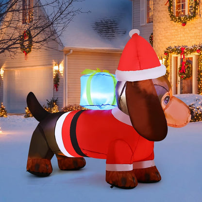 Goosh Inflatable Weiner Dog Lighted Blow Up Christmas Dachshund Dog Yard Decoration with Built in Fan and Anchor Ropes 6 Feet Long