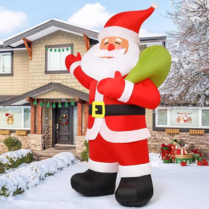 Goosh 9 FT Christmas Inflatables Santa Claus Animated Gaint Outdoor Blow Up Yard Decorations Built-in LEDs for Indoor Party Garden Lawn Decor
