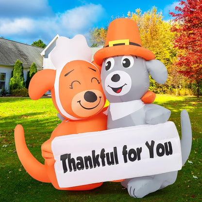 GOOSH 4.3 FT Thanksgiving Inflatable Dog Blow Up Yard Decorations for Fall Outdoor Garden Lawn Decor