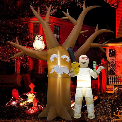GOOSH 12 FT Halloween Inflatables Dead Tree with Mummy Outdoor Decorations Dead Tree Blow Up Yard Mummy Inflatables Holiday Inflatables for Outdoor Yard Garden Lawn Decor