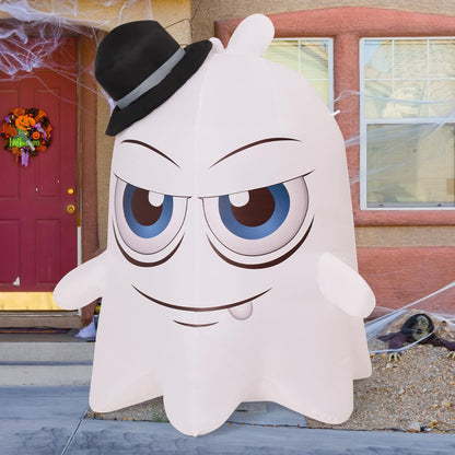 Goosh Halloween Inflatables 5 FT Green Light Ghost with Big Eyes Halloween Blow Ups Decorations with Built-in Rotating LED Lights for Holiday Party Indoor Outdoor Yard Garden Lawn