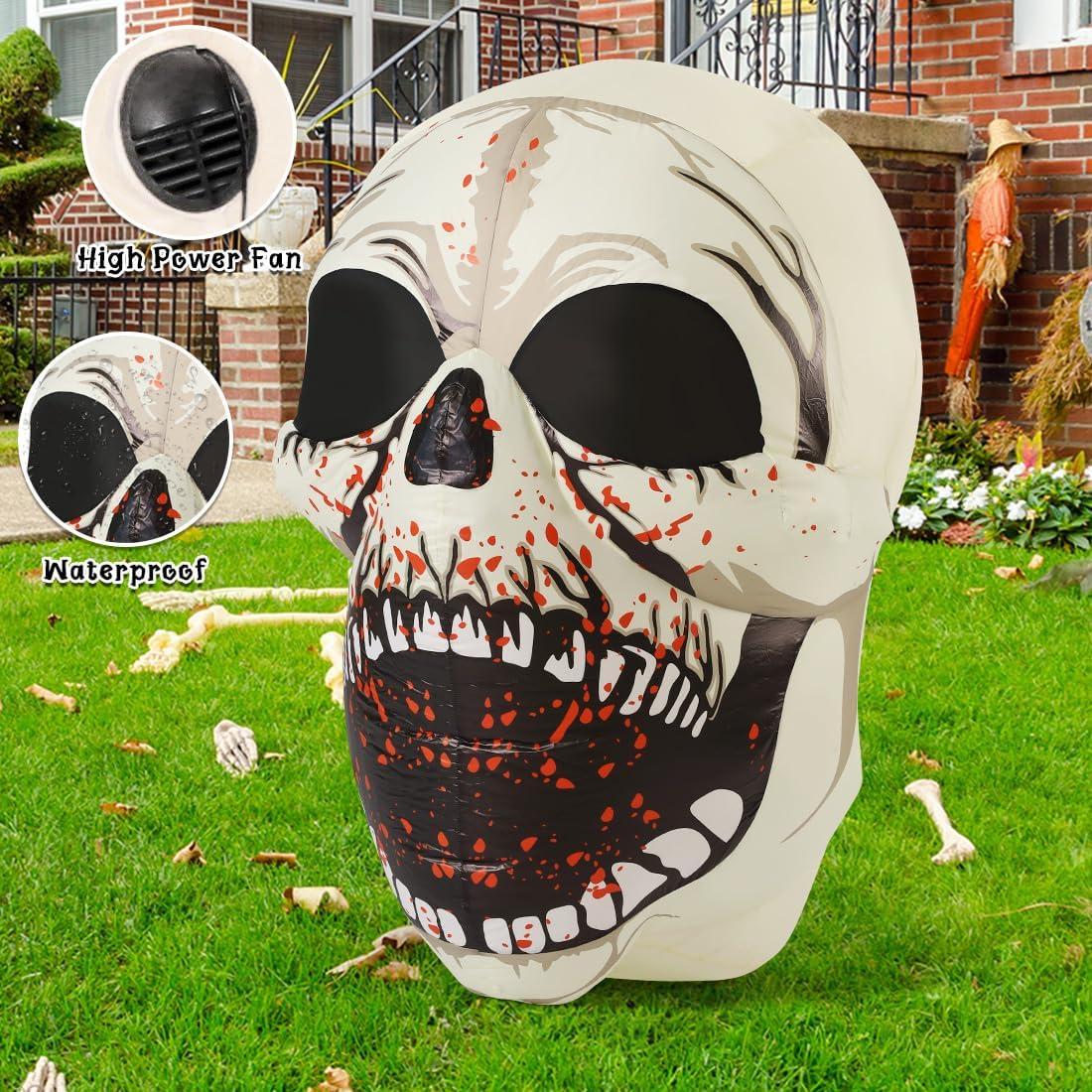 GOOSH 4 FT Halloween Inflatables Skull Outdoor Decorations Blow Up Yard Scary Colorful Dimming Skull with Built-in Magic LEDs for Garden Lawn Indoor Party Decor
