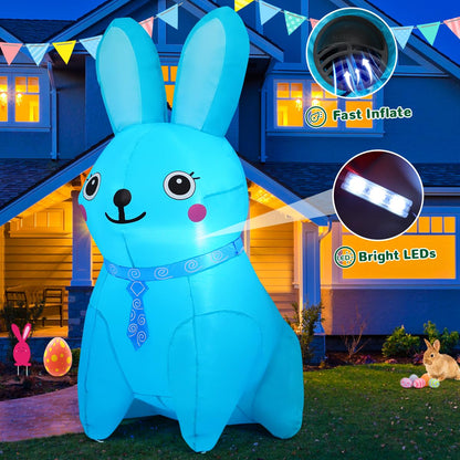 GOOSH 5 FT Easter Inflatables Bunny Outdoor Decorations Blow UP Yard Blue Rabbit for Party Garden Lawn Indoor Outdoor Decor