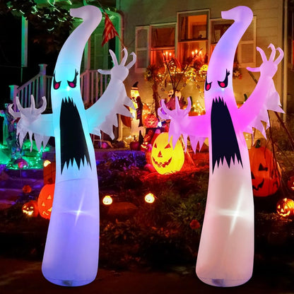 GOOSH 6 FT Halloween Inflatables Ghost Outdoor Decorations Blow Up Yard Scary Red Eye Dimming Ghost with Built-in Colorful LEDs for Garden Lawn Indoor Party Decor