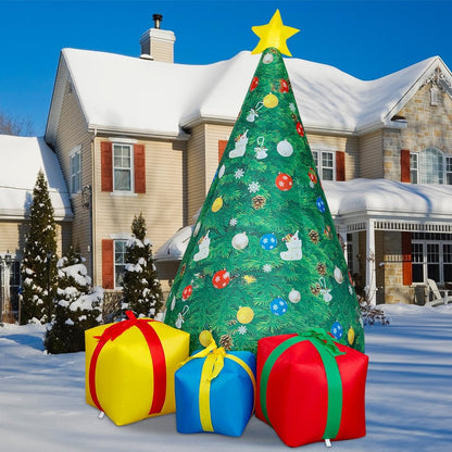 GOOSH 7 FT Tall Christmas Inflatables Tree Decorations Outdoor, Blow up Christmas Tree Yard Decor with LED Lights Star Treetop & Colorful Candy for Xmas Holiday Party Indoor Garden Patio Display Hall Lawn