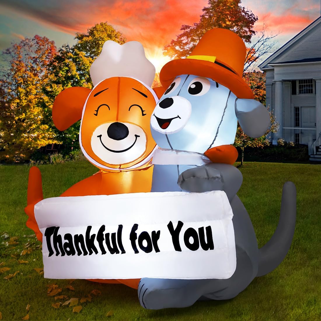 Goosh 4.3 FT Thanksgiving Inflatable Dog Blow Up Yard Decorations for Fall Outdoor Garden Lawn Decor
