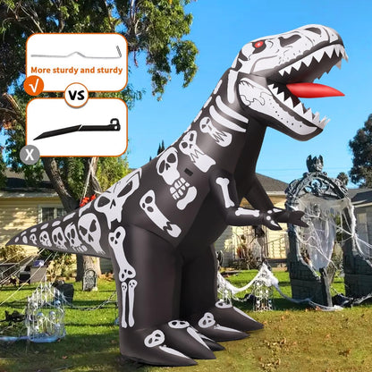 Goosh 8 FT Long Halloween Inflatables Outdoor Decorations, Blow Up Dinosaur Skeleton with Built-in LEDs for Halloween Indoor Outdoor Yard Lawn Garden Decorations