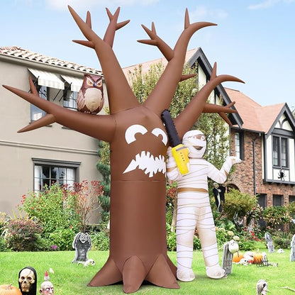 GOOSH 12 FT Halloween Inflatables Dead Tree with Mummy Outdoor Decorations Dead Tree Blow Up Yard Mummy Inflatables Holiday Inflatables for Outdoor Yard Garden Lawn Decor