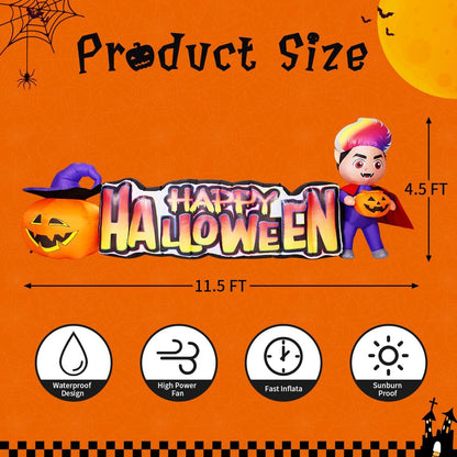 GOOSH 11.5 FT Happy Halloween Inflatables Outdoor Decorations Vampire with Pumpkin Halloween Blow Up Yard Decorations Long with LED Lights Holiday for Halloween Party Yard Garden Lawn