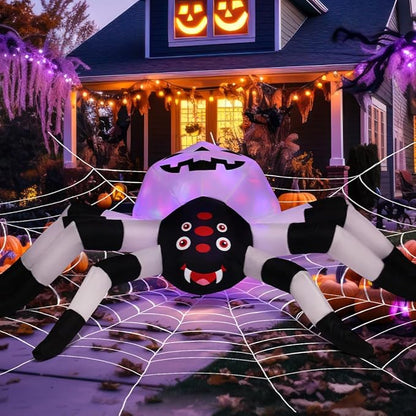 GOOSH 5FT Width Halloween Inflatables Outdoor Decorations Spider with Magic Light Broke Out from Window, Blow Up Yard Decorations with LED Lights for Party Yard Garden Lawn