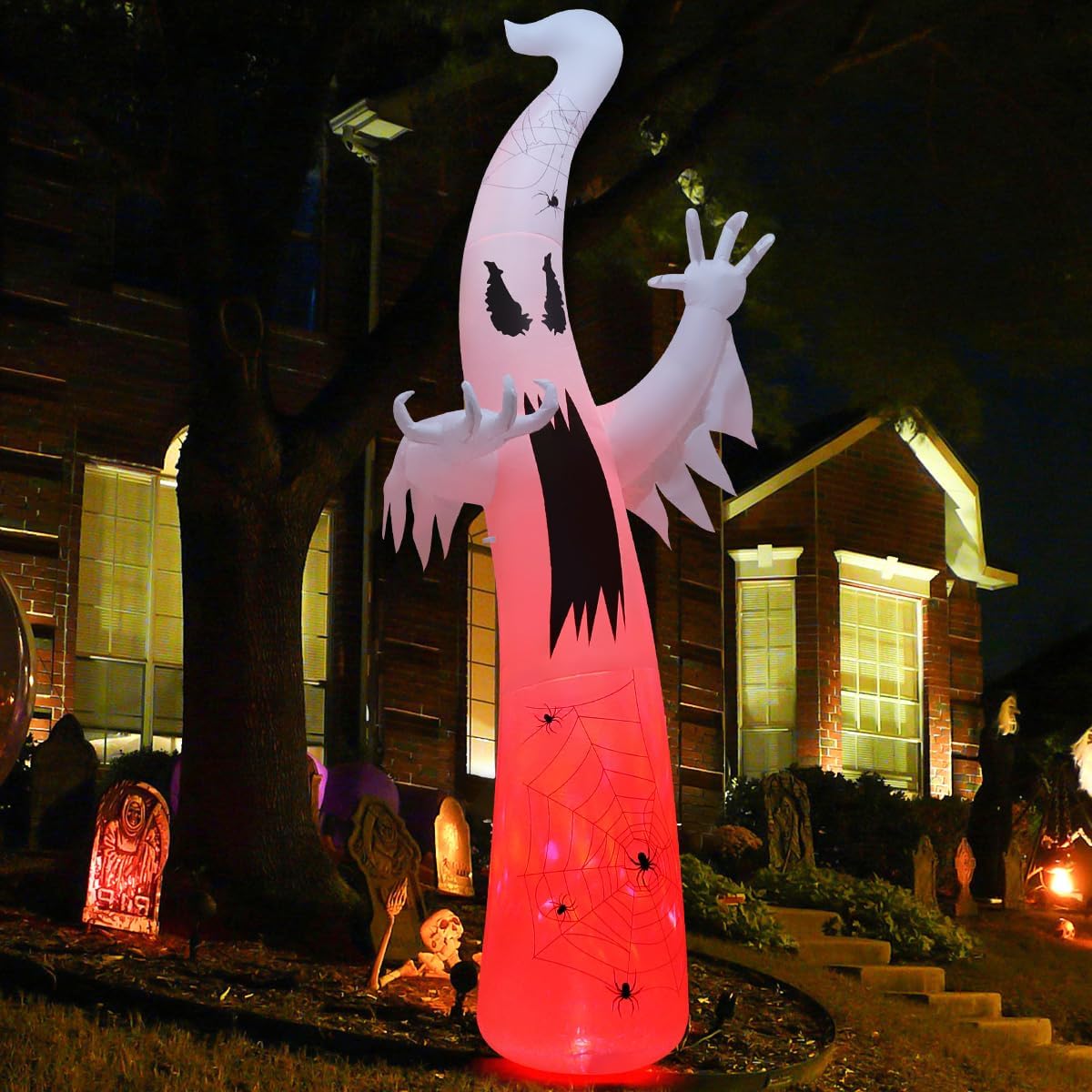 GOOSH 12 FT Halloween Inflatables Ghost Outdoor Decorations Blow Up Yard Giant Towering Terrible Spooky Flame Lamp Ghost with Built-in LEDs for Garden Lawn Indoor Party Decor
