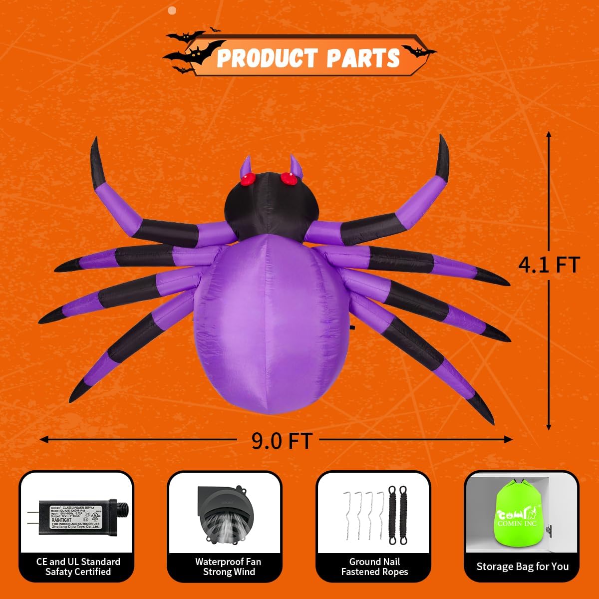 GOOSH Halloween Inflatables Outdoor Decorations, 9 FT Width Spider Blow Up Yard Decoration with Built-in LED for Yard Garden Party Lawn