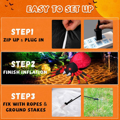 GOOSH 8 FT Halloween Inflatable Spider Outdoor Decoration with Magic Light Blow Up Yard Inflatables Holiday Inflatables for Outdoor Yard Garden Lawn Decor