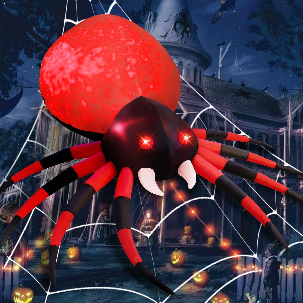 GOOSH 12 FT Width Halloween Inflatable Spider Outdoor Decoration with Magic Light, Blow Up Yard Inflatables Holiday Inflatables for Outdoor Yard Garden Lawn Decor