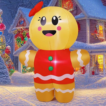 GOOSH 6.7 FT Christmas Inflatables Gingerbread Outdoor Decorations Blow Up Yard Gingerbread Man Inflatable with Built-in LEDs for Indoor Christmas Holiday Party Garden Lawn Decor