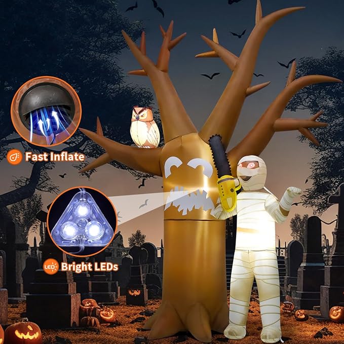 GOOSH 12 FT Halloween Inflatables Dead Tree with Mummy Outdoor Decorations Dead Tree Blow Up Yard Mummy Inflatables Holiday Inflatables for Outdoor Yard Garden Lawn Decor