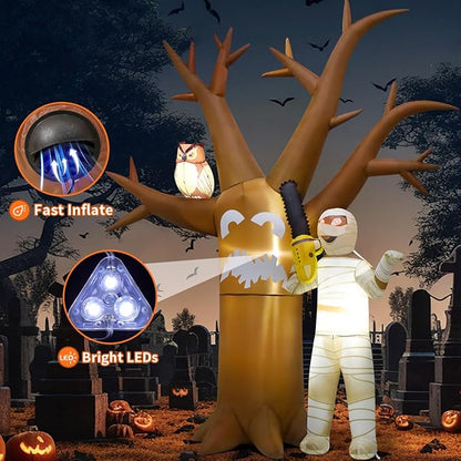 GOOSH 12 FT Halloween Inflatables Dead Tree with Mummy Outdoor Decorations Dead Tree Blow Up Yard Mummy Inflatables Holiday Inflatables for Outdoor Yard Garden Lawn Decor