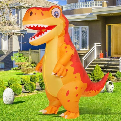 GOOSH Inflatable Dinosaur Costume for Adults Blow Up T Rex Costume Dino Inflatable Costume Orange Full Body for Halloween Party