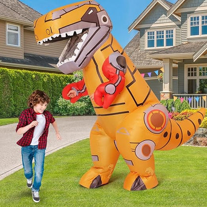 GOOSH Inflatable Dinosaur Costume for Adults Funny Blow Up Mechanical T-rex Dino Costume Full Body for Halloween Party Parade Cosplay